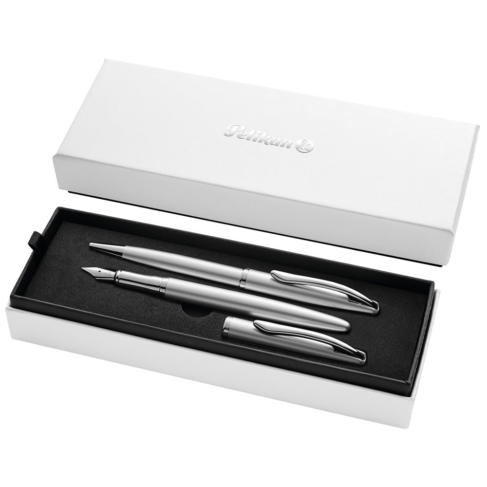 Pelikan Jazz Noble Elegance Fountain Pen and Ballpoint Pen Set Silver by Pelikan at Cult Pens