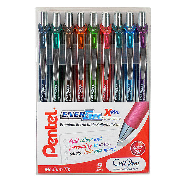Pentel EnerGel Xm Retractable Rollerball Pen BL77 Wallet of 9 Fashion Colours by Pentel at Cult Pens