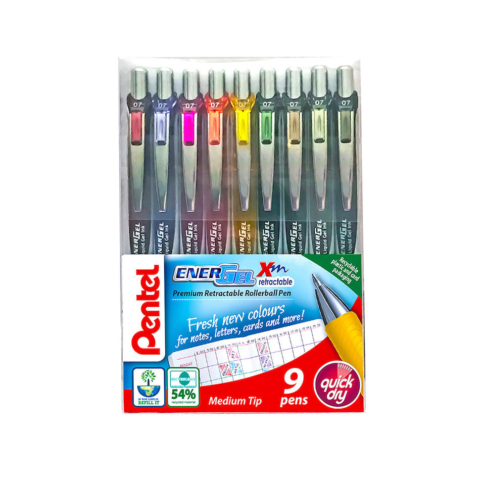 Pentel EnerGel Xm Retractable Rollerball Set of 9 by Pentel at Cult Pens