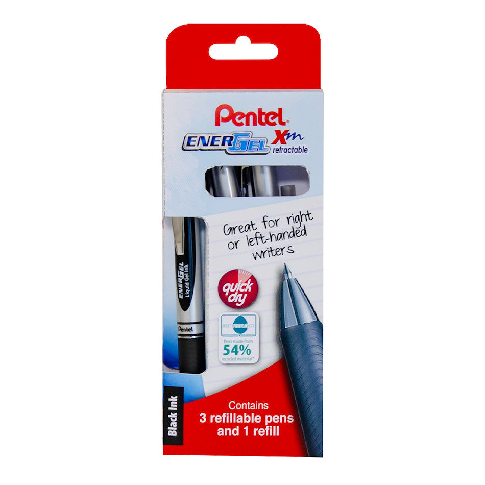 Pentel EnerGel Xm Retractable Rollerball Set of 3 Black with Refill by Pentel at Cult Pens
