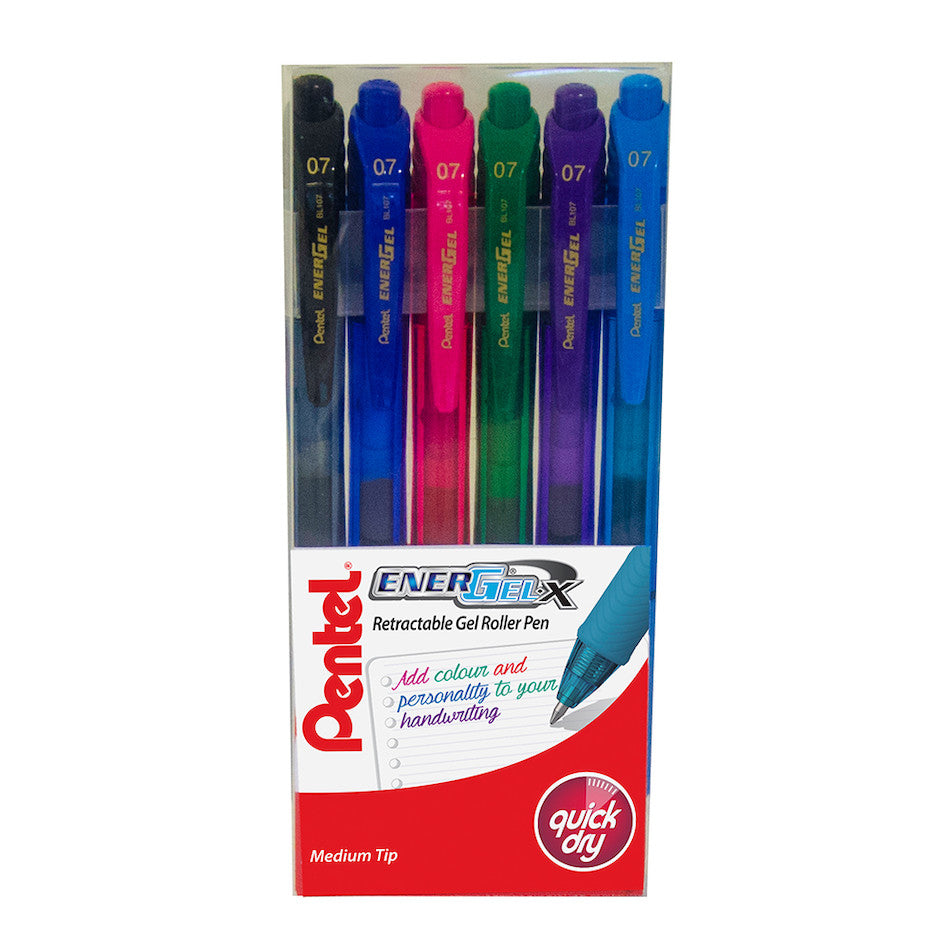 Pentel EnerGel X Retractable Rollerball Set of 6 by Pentel at Cult Pens
