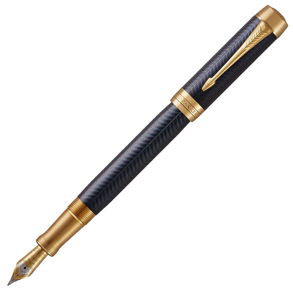 Parker Duofold Prestige Fountain Pen Blue Chevron Gold Trim by Parker at Cult Pens