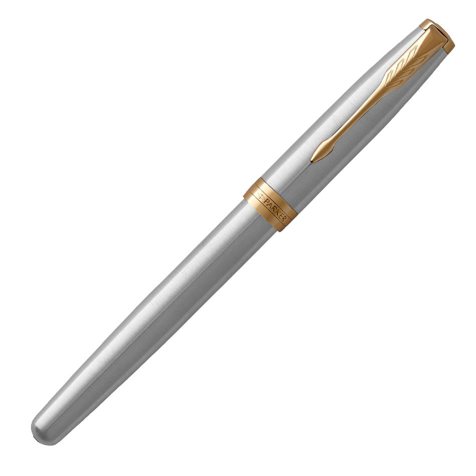 Parker Sonnet Fountain Pen Brushed Steel Gold Trim by Parker at Cult Pens
