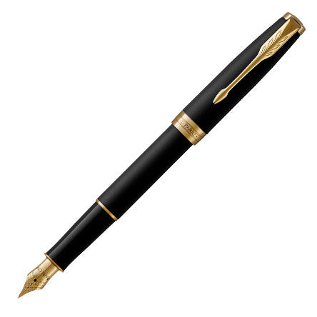 Parker Sonnet Fountain Pen Matte Black Lacquer with Gold Trim by Parker at Cult Pens