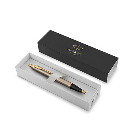 Parker IM Ballpoint Pen Brushed Metal with Gold Trim by Parker at Cult Pens