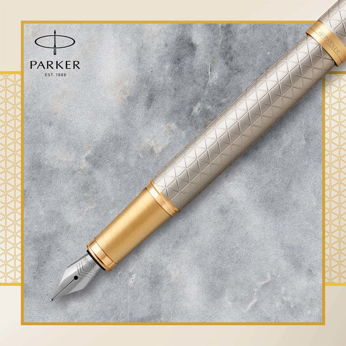 Parker IM Premium Fountain Pen Warm Silver with Gold Trim by Parker at Cult Pens