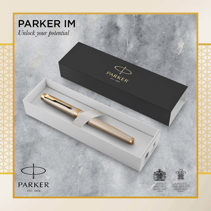 Parker IM Premium Fountain Pen Warm Silver with Gold Trim by Parker at Cult Pens