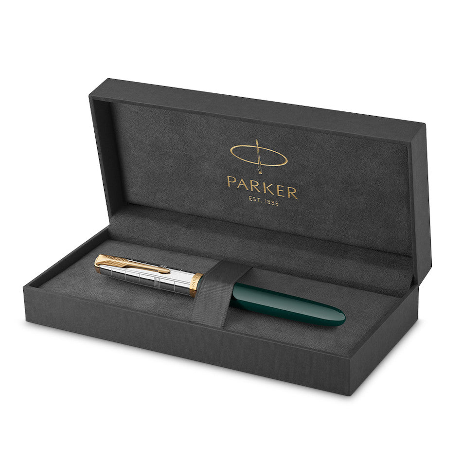 Parker 51 Fountain Pen Forest Green with Gold Trim by Parker at Cult Pens