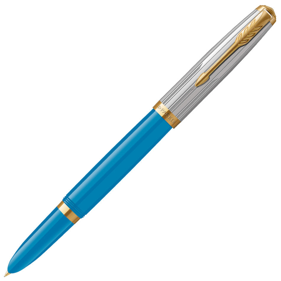 Parker 51 Fountain Pen Turquoise with Gold Trim by Parker at Cult Pens