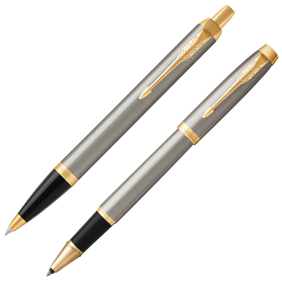 Parker IM Ballpoint & Rollerball Duo Gift Set Metal Black with Gold Trim by Parker at Cult Pens