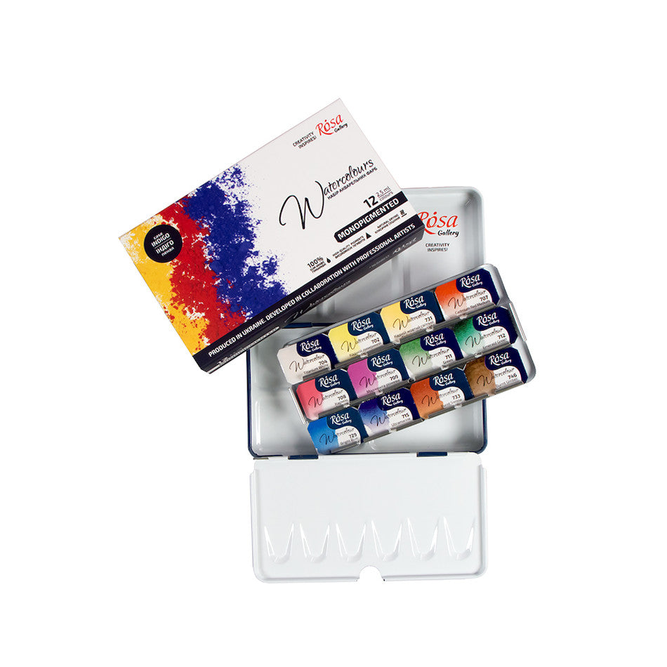 Rosa Watercolour Full Pan Monopigmented Set of 12 by Rosa at Cult Pens