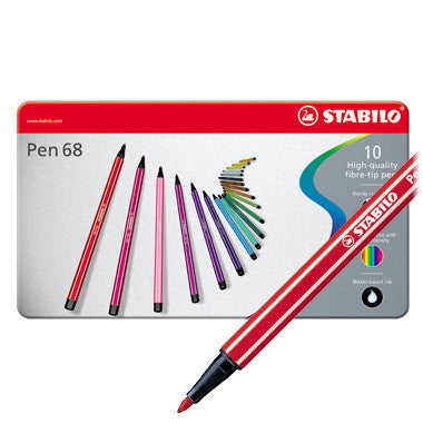 STABILO Pen 68 Metal box of 10 assorted colours by STABILO at Cult Pens
