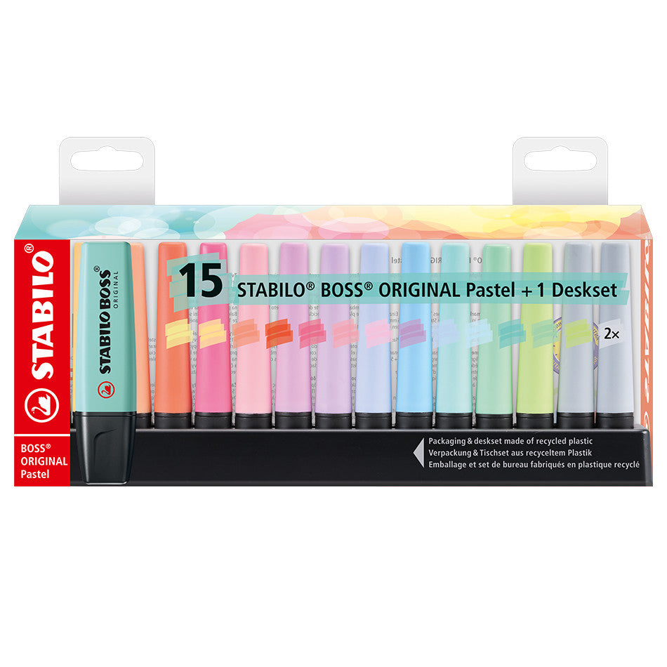 STABILO BOSS Pastel Highlighter Deskset of 15 by STABILO at Cult Pens