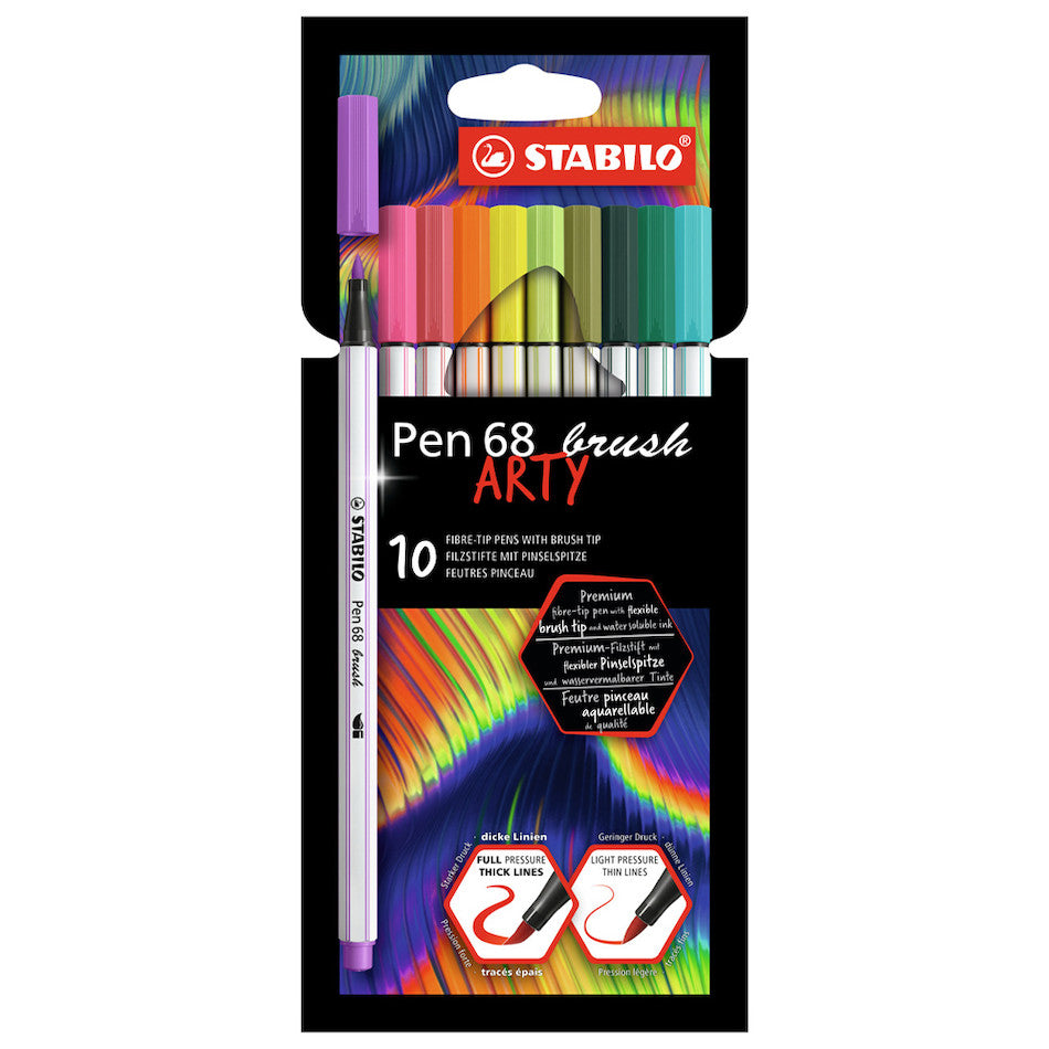 STABILO ARTY Pen 68 Brush Wallet of 10 Assorted Colours by STABILO at Cult Pens