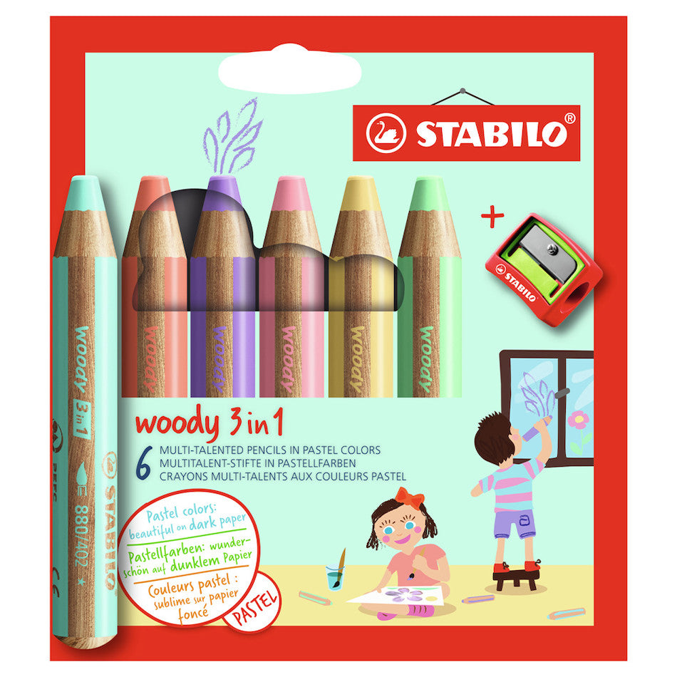 STABILO Woody Pastel Pencil Wallet of 6 + Sharpener by STABILO at Cult Pens