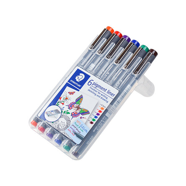 Staedtler 308 Coloured Pigment Liner 0.3 Assorted Deskset of 6 Set 1 by Staedtler at Cult Pens