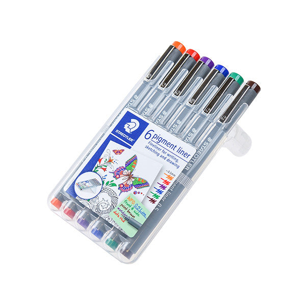 Staedtler 308 Coloured Pigment Liner 0.5 Assorted Deskset of 6 Set 1 by Staedtler at Cult Pens