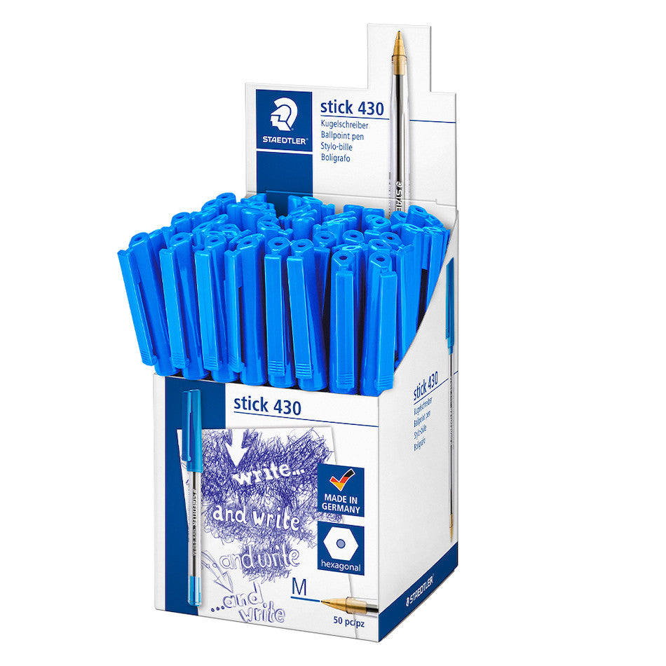 Staedtler Stick 430 Ballpoint Pen Medium Set of 50 Blue by Staedtler at Cult Pens