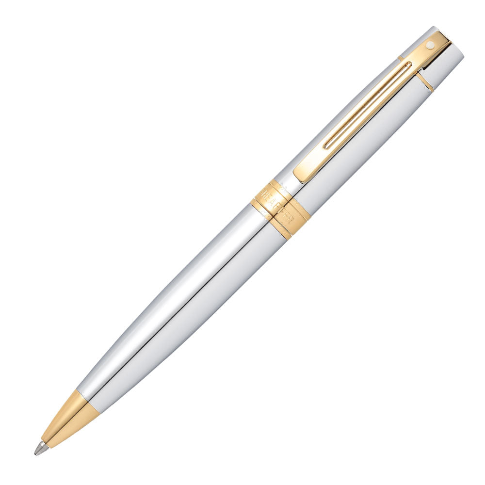 Sheaffer 300 Ballpoint Pen Bright Chrome with Gold Tone Trim by Sheaffer at Cult Pens
