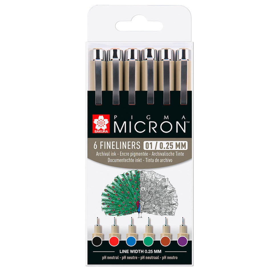 Sakura Pigma Micron Drawing Pens 01 Wallet of 6 Basic Colours by Sakura at Cult Pens