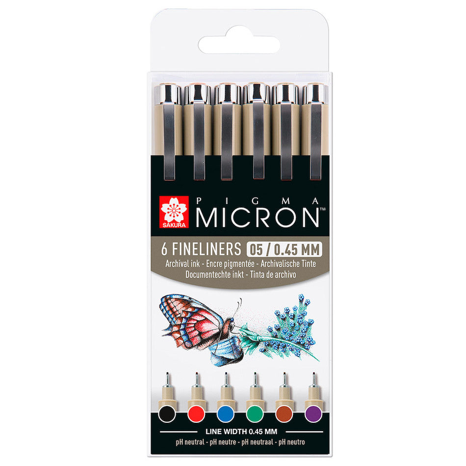 Sakura Pigma Micron Drawing Pens 05 Wallet of 6 Basic Colours by Sakura at Cult Pens