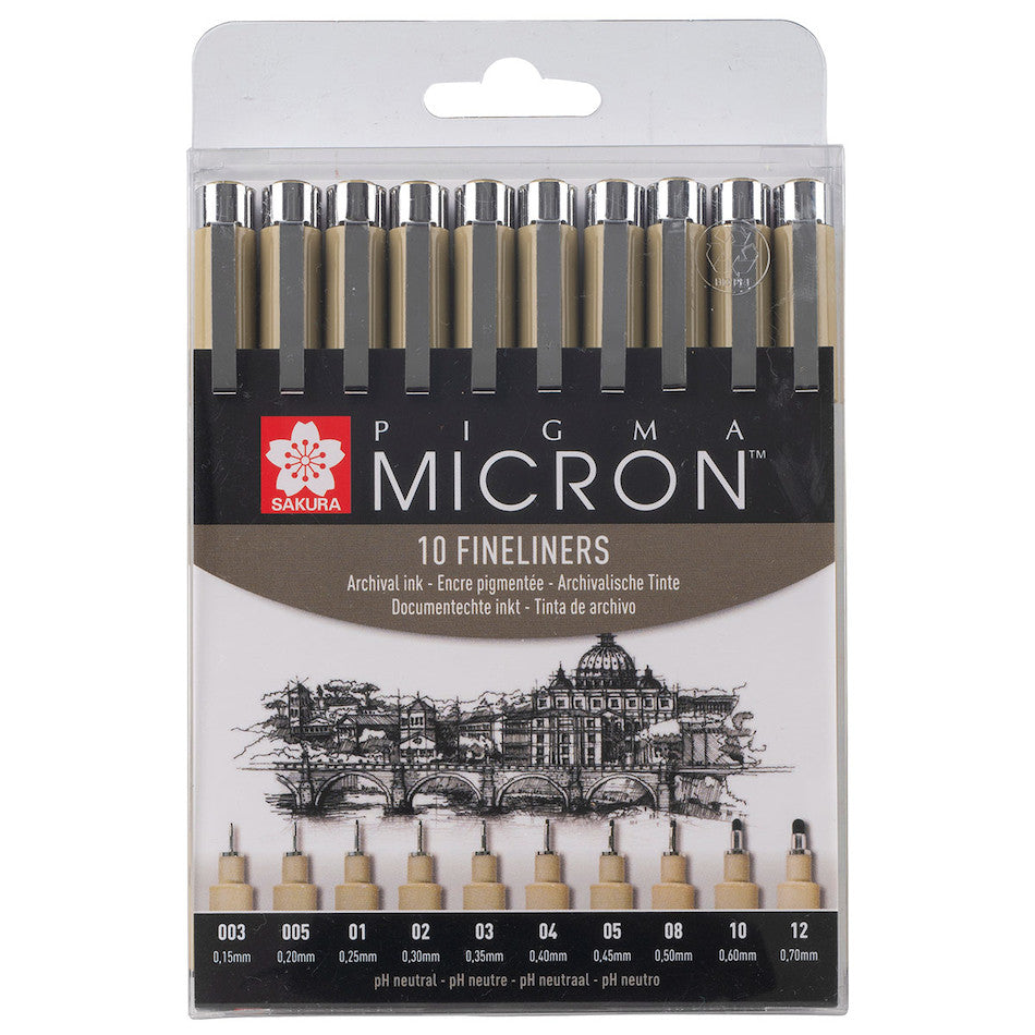 Sakura Pigma Micron Drawing Pen Set of 10 Black by Sakura at Cult Pens
