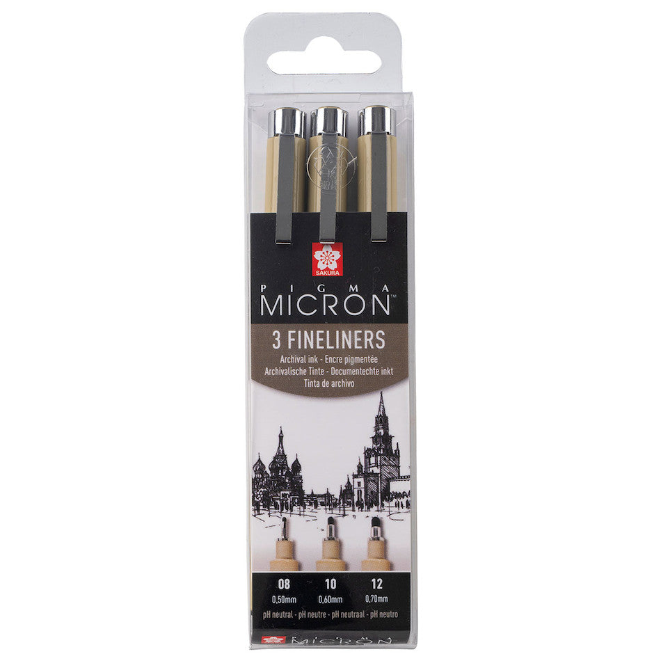 Sakura Pigma Micron Drawing Pen Set of 3 Black 08-10-12 by Sakura at Cult Pens