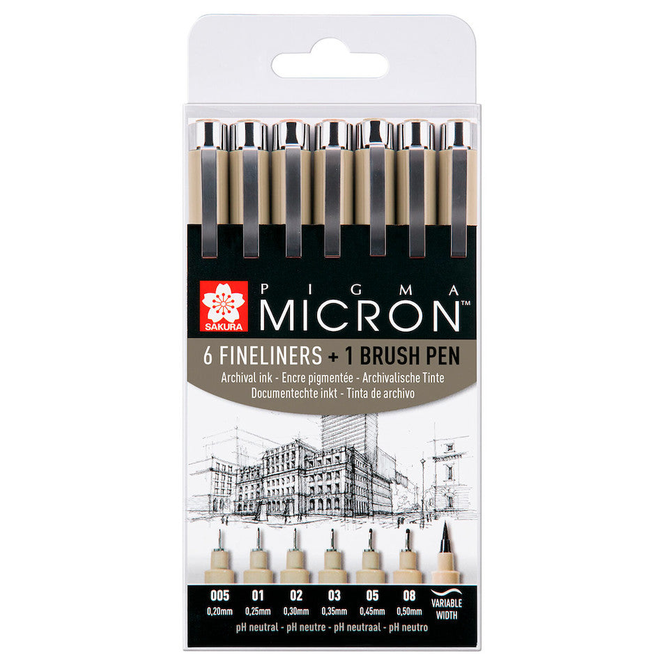 Sakura Pigma Micron Drawing Pen Set of 7 Black by Sakura at Cult Pens