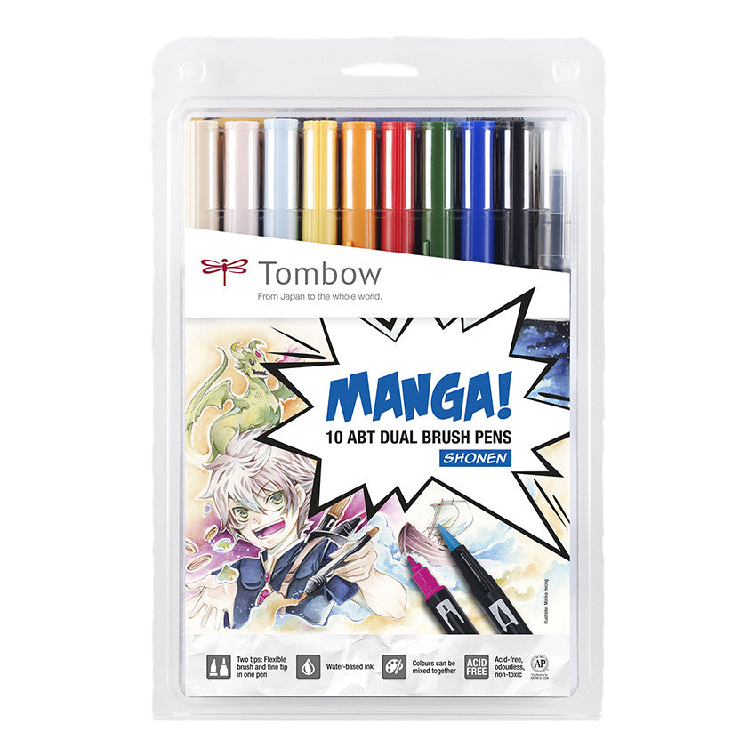 Tombow ABT Dual Brush Pen Manga Shonen Set of 10 by Tombow at Cult Pens