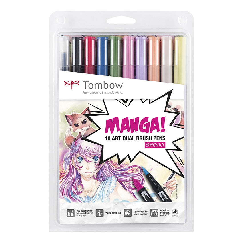 Tombow ABT Dual Brush Pen Manga Shojo Set of 10 by Tombow at Cult Pens