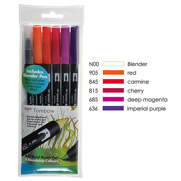 Tombow ABT Dual Brush Pen Set of 5 + Blender by Tombow at Cult Pens