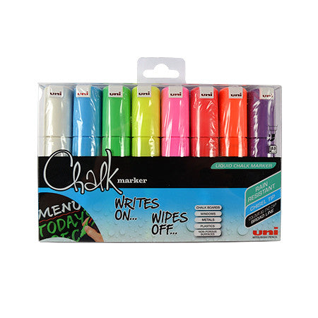 Uni Chalk Marker Pen PWE-8K Assorted Set of 8 by Uni at Cult Pens