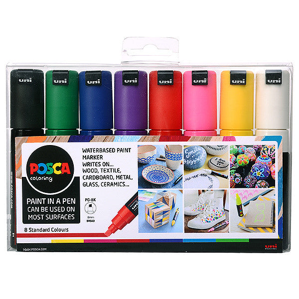 Uni POSCA Marker Pen PC-8K Broad Chisel Set of 8 Assorted by Uni at Cult Pens