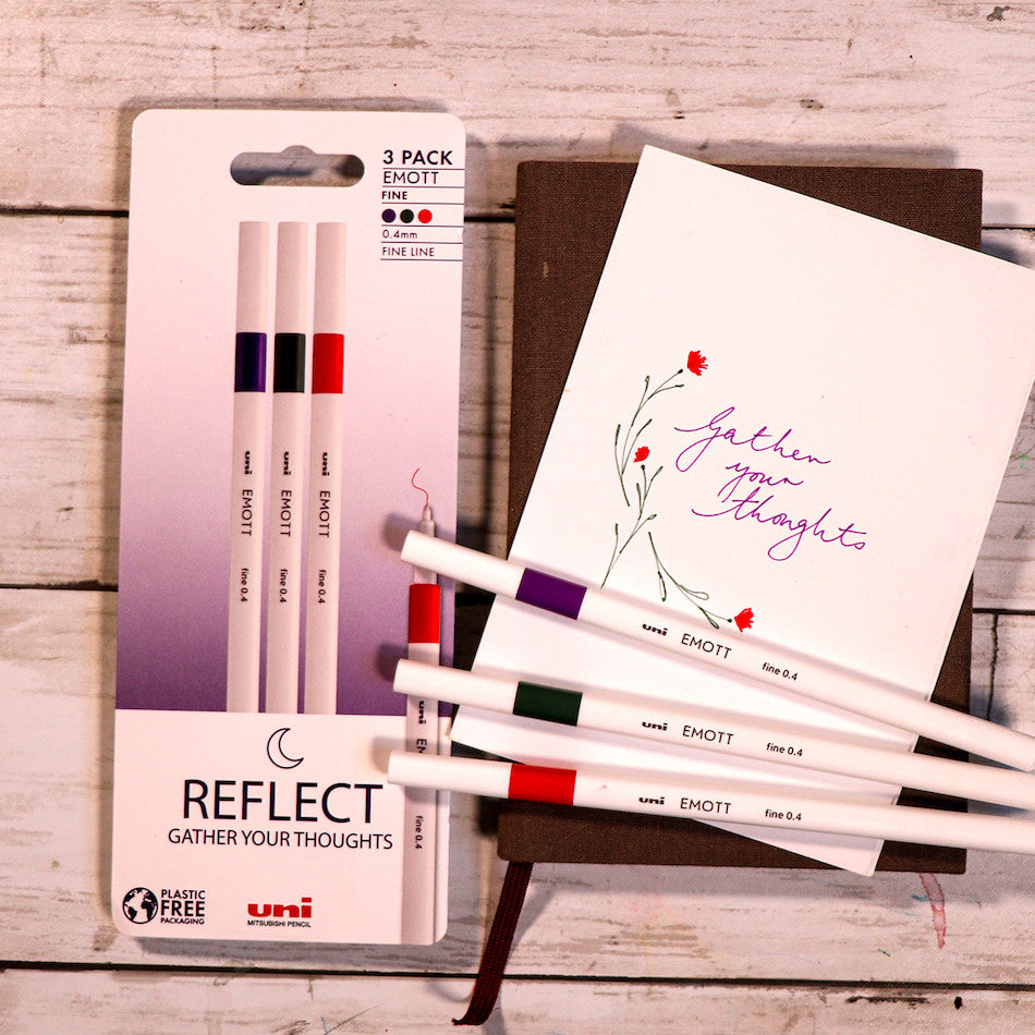 Uni-ball On Point Emott Coloured Pen 3 Pack Reflect by Uni at Cult Pens
