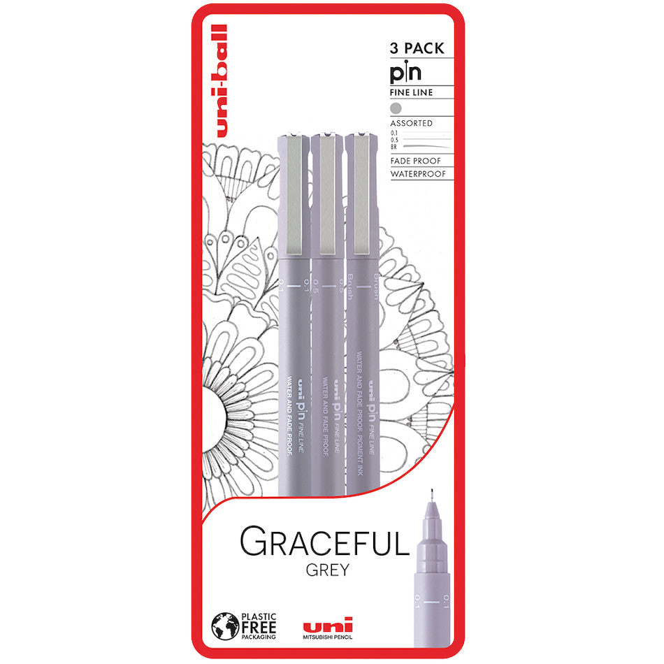 Uni-ball PIN Drawing Pen Graceful Grey Set of 3 by Uni at Cult Pens
