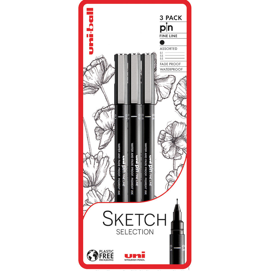 Uni-ball PIN Drawing Pen Sketch Selection Set of 3 by Uni at Cult Pens