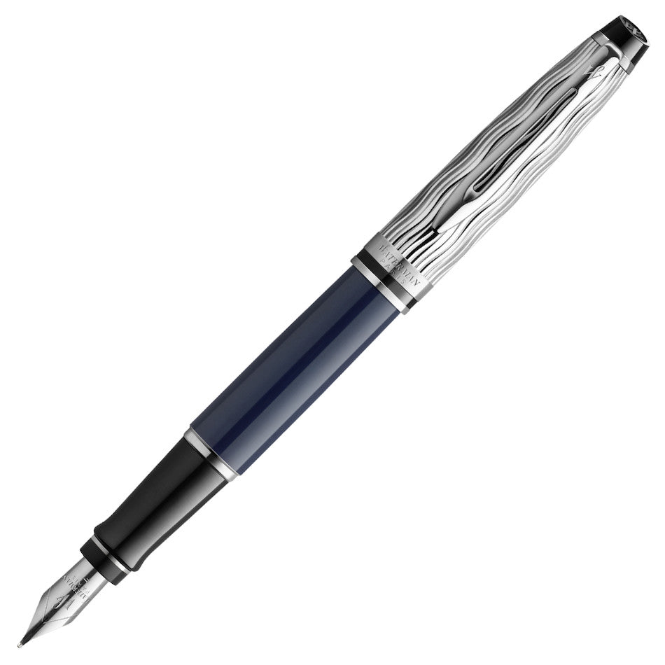 Waterman Expert Deluxe Fountain Pen Special Edition Blue with Chrome Trim by Waterman at Cult Pens