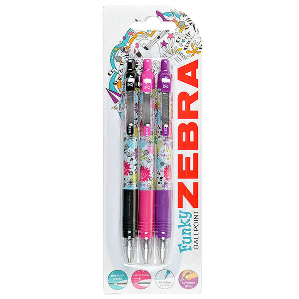 Zebra Z-Grip Floral Ballpoint Pen Set of 3 by Zebra at Cult Pens