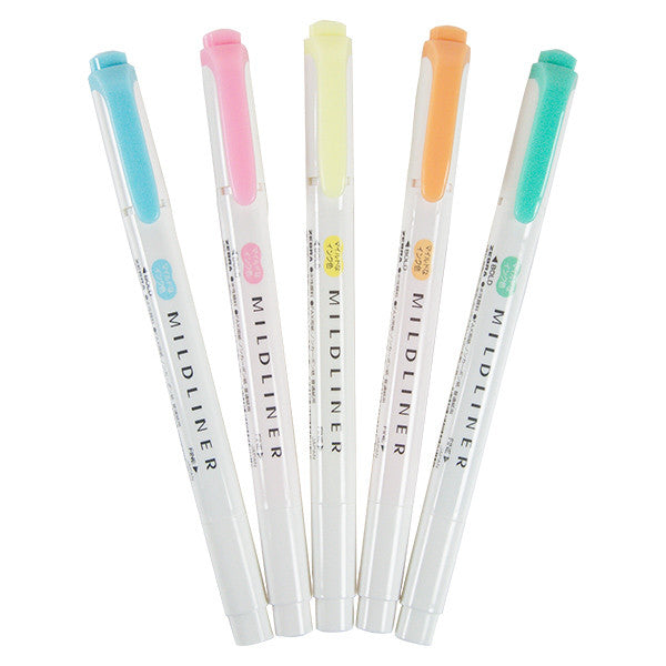 Zebra Mildliner Twin Tip Pastel Highlighter Set of 5 by Zebra at Cult Pens