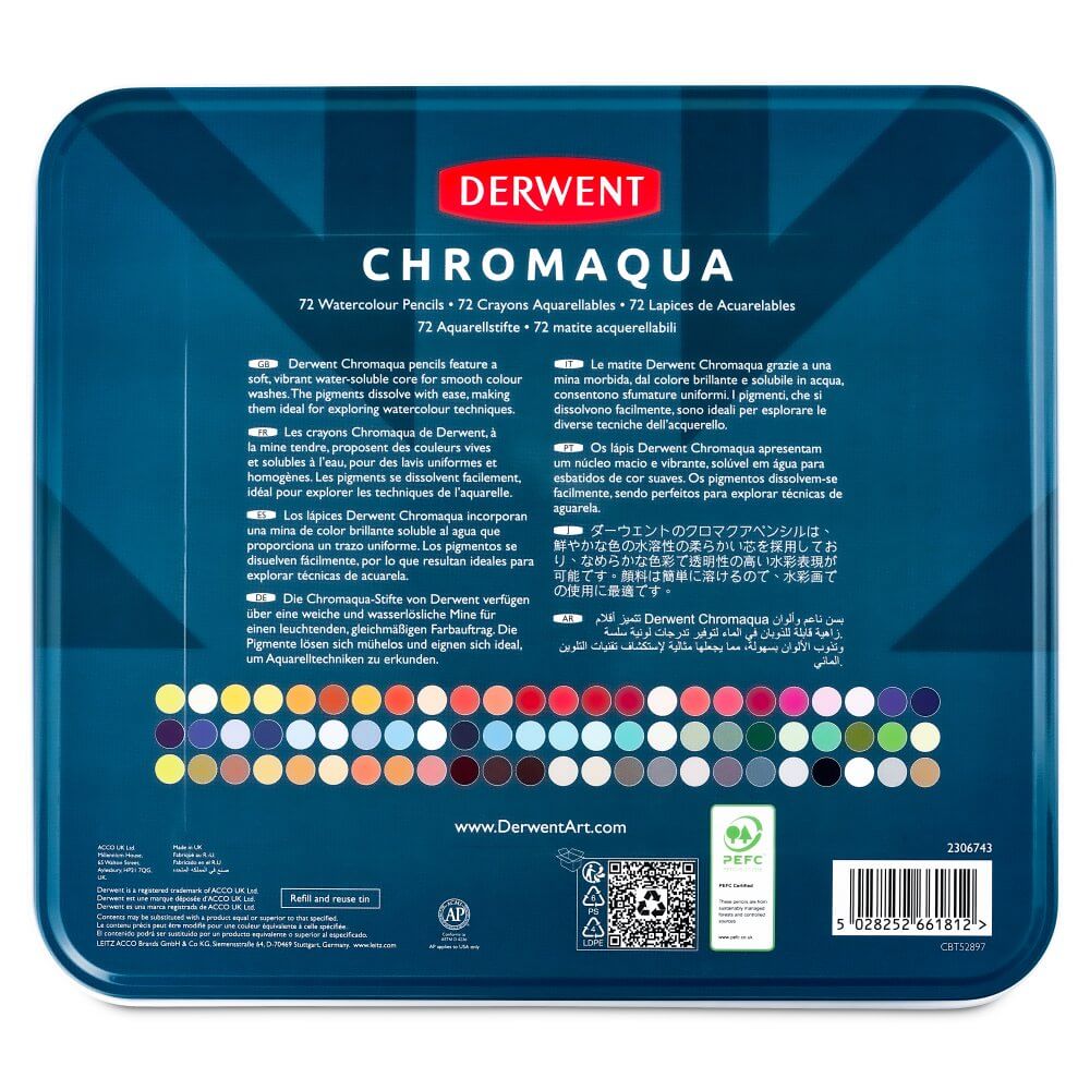 Derwent Chromaqua Watercolour Pencil Tin of 72