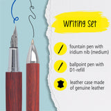 ONLINE Rosewood Fountain Pen Ballpoint and Leather Case Gift Set