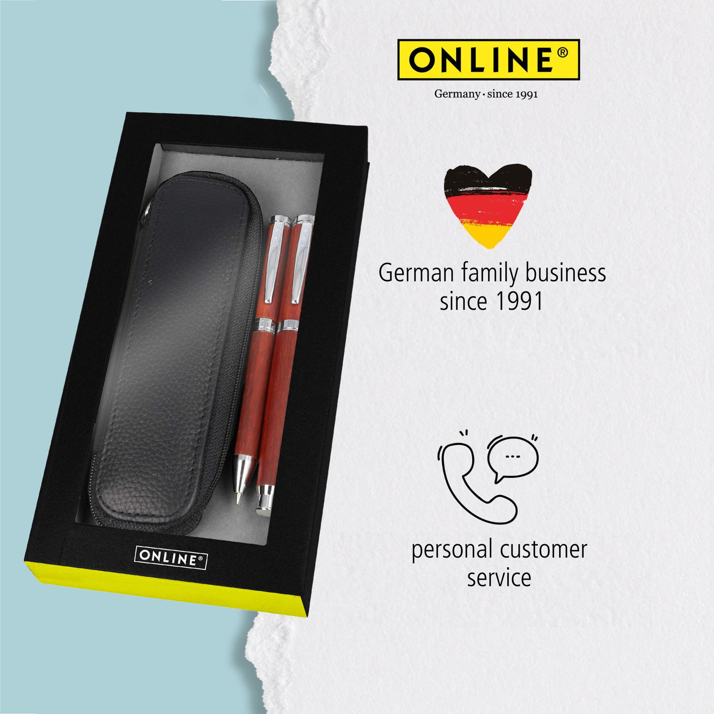 ONLINE Rosewood Fountain Pen Ballpoint and Leather Case Gift Set