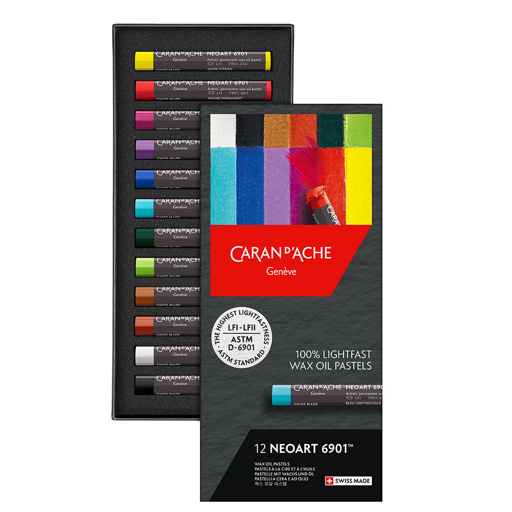 Caran d'Ache Neoart 6901 Professional Water Resistant Wax Oil Pastels Box of 12