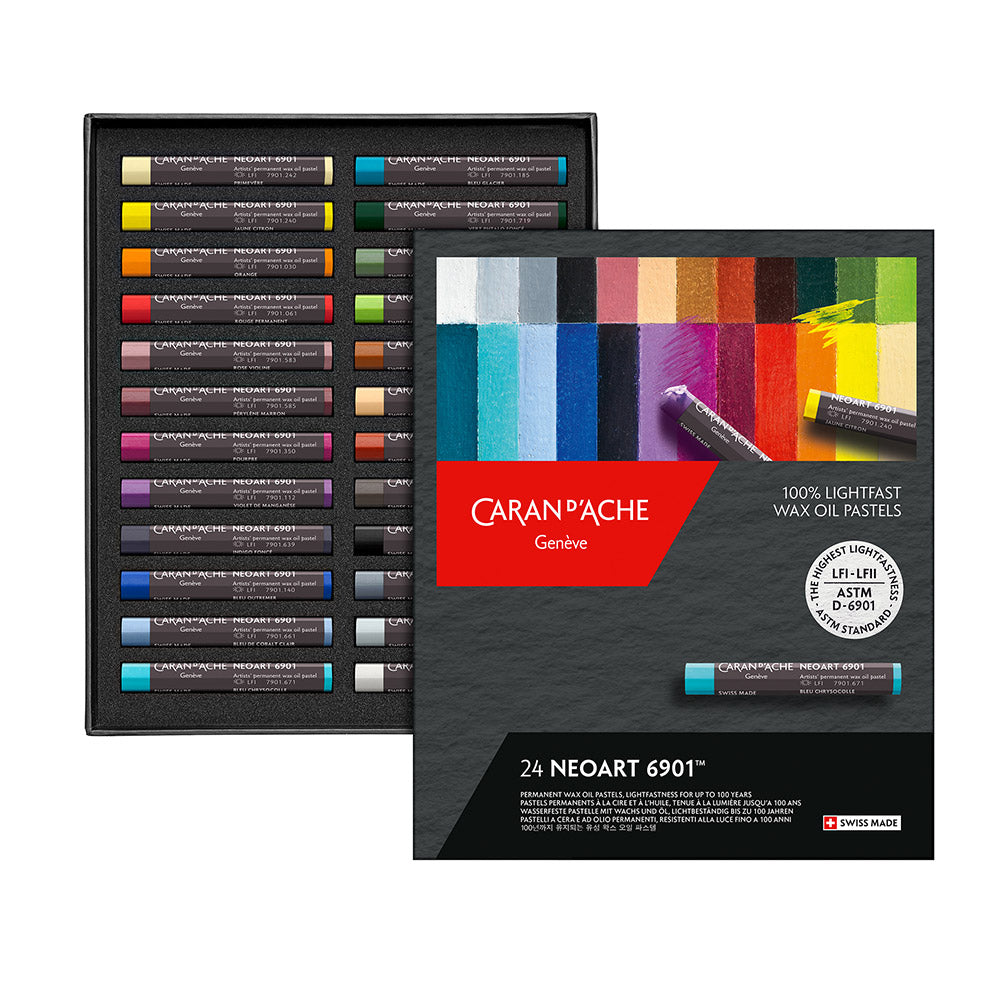 Caran d'Ache Neoart 6901 Professional Water Resistant Wax Oil Pastels Box of 24