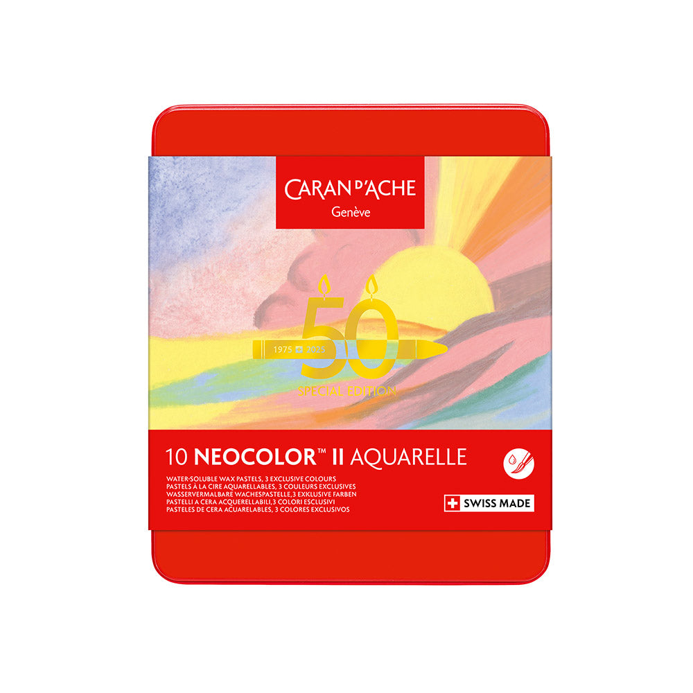 Crayones De Cera Solubles Al Agua Caran D'Ache Neocolor II - Edición Especial 50 Años, Lata De 10 Colores