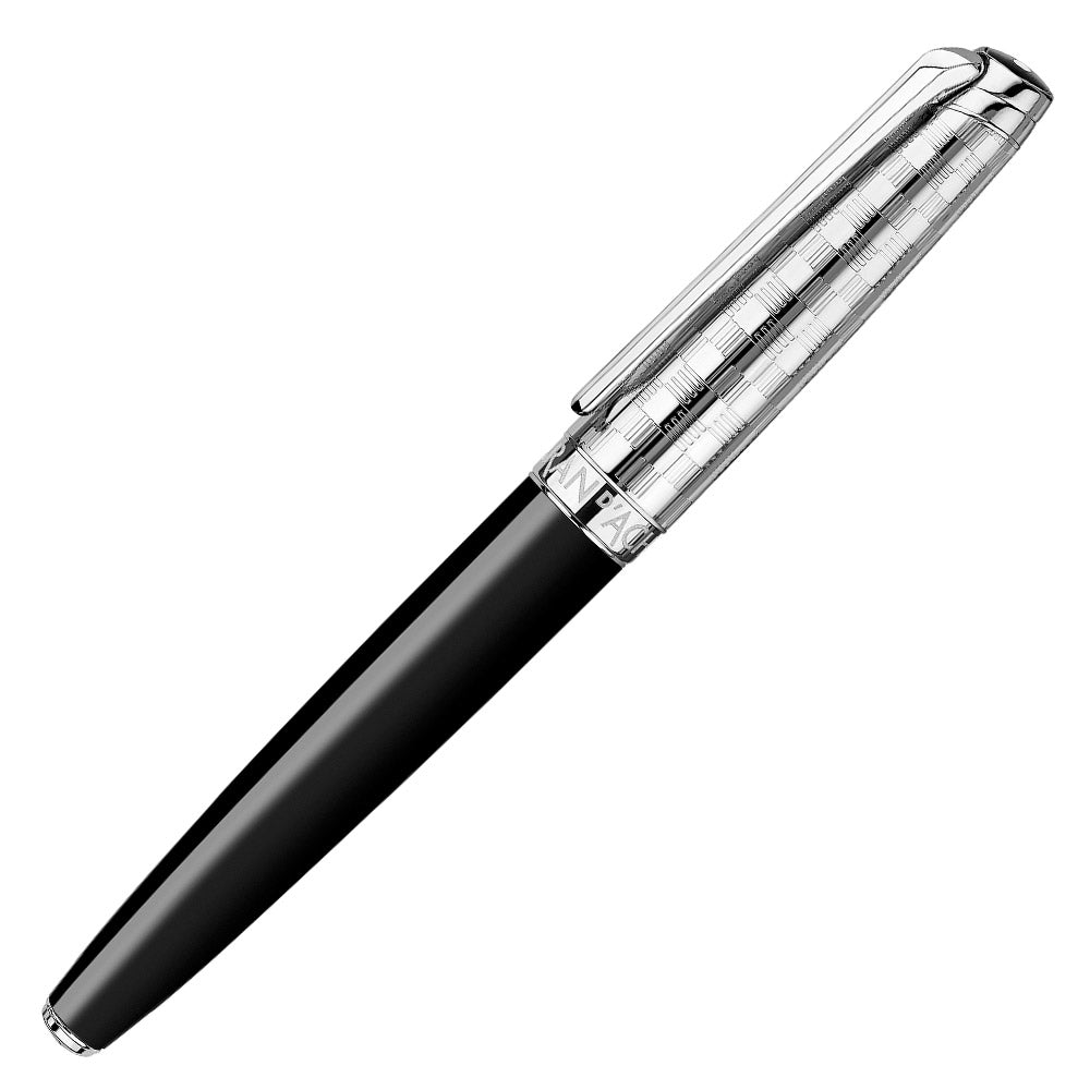 Caran d'Ache Leman Fountain Pen Damier Silver Plated with Leather Case