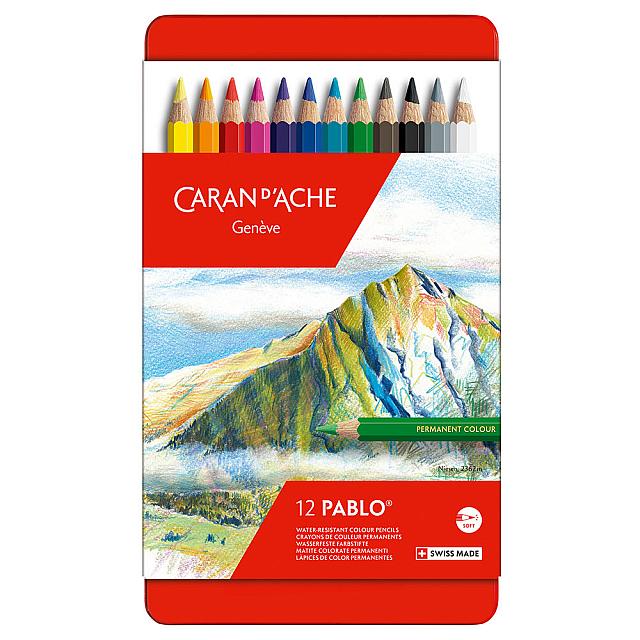 Caran d'Ache Pablo Artists Permanent Colour Pencil Assorted Tin of 12 by Caran d'Ache at Cult Pens