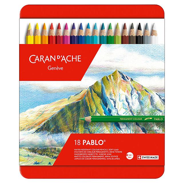 Caran d'Ache Pablo Artists Permanent Colour Pencil Assorted Tin of 18 by Caran d'Ache at Cult Pens