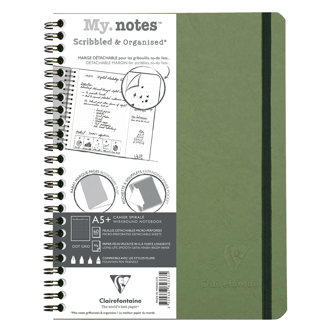 Clairefontaine Age Bag My Notes Wirebound Notebook with Detachable Margin Dotgrid A5+