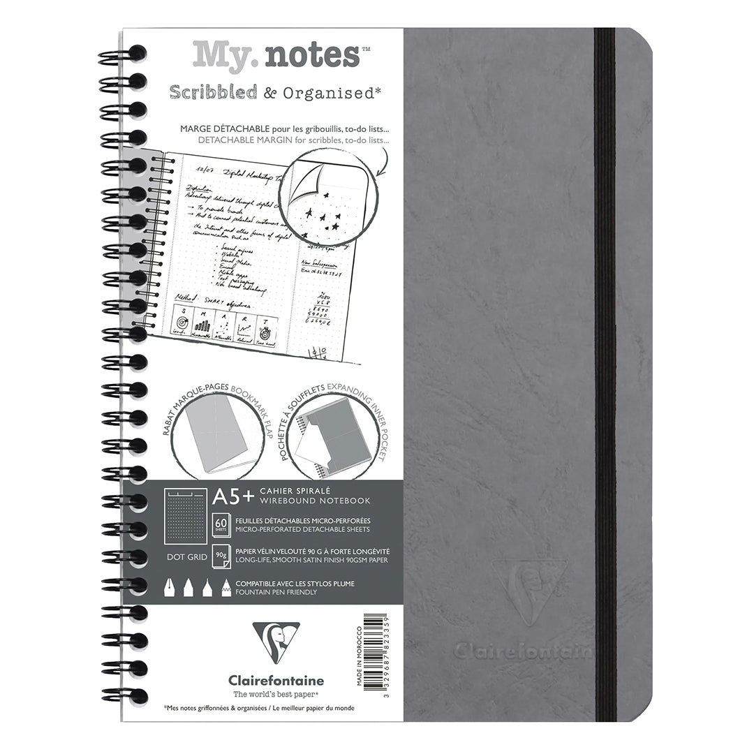 Clairefontaine Age Bag My Notes Wirebound Notebook with Detachable Margin Dotgrid A5+